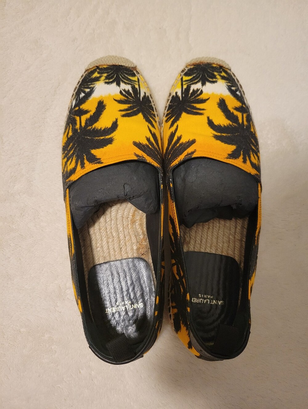 Saint Laurent Yellow and Black Palm-Print Espadrille Slip-Ons - size 42.5 - Picture 4 of 7